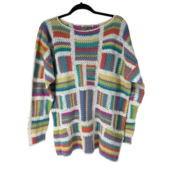 Vintage Sweaters - Vintage Knit Crocher Colorful Loose Knit Sweater XL Women’s‎